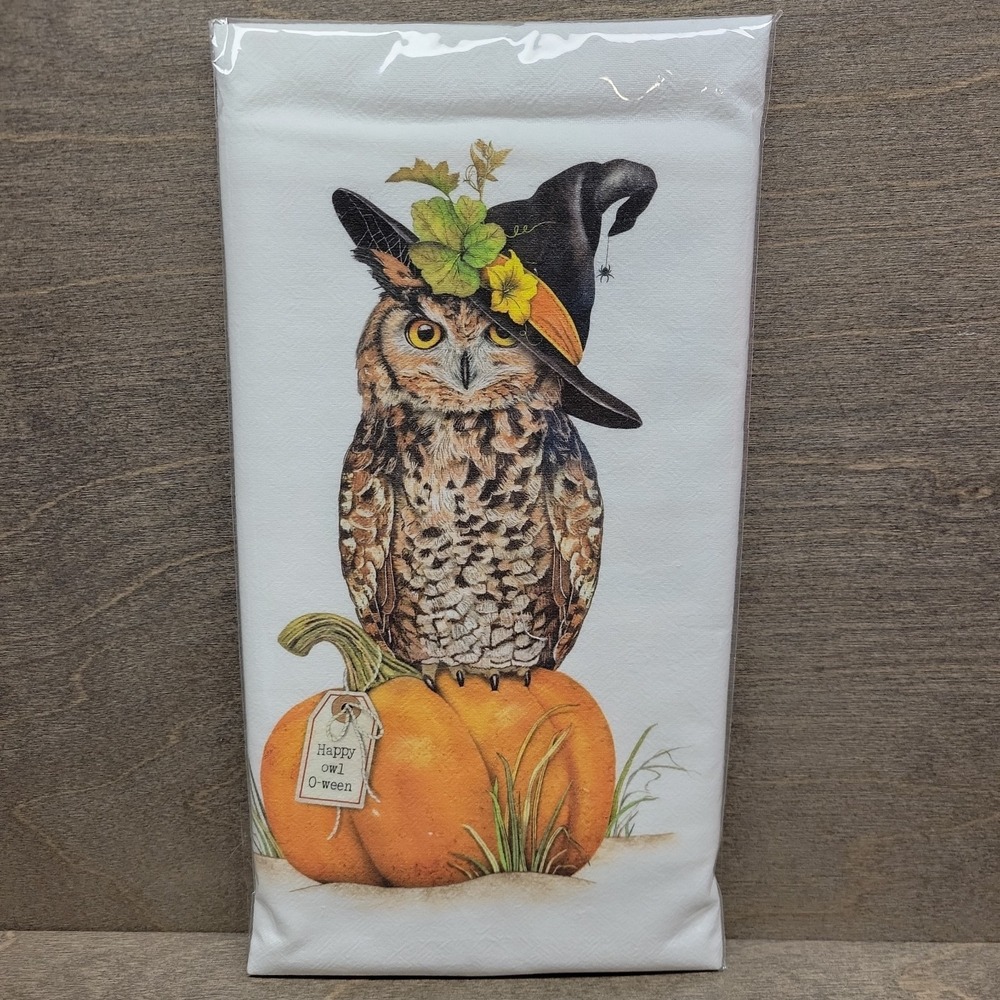 Mary Lake-Thompson Owl on Pumpkin Cotton Flour Sack Towel 30x30 Halloween Fall